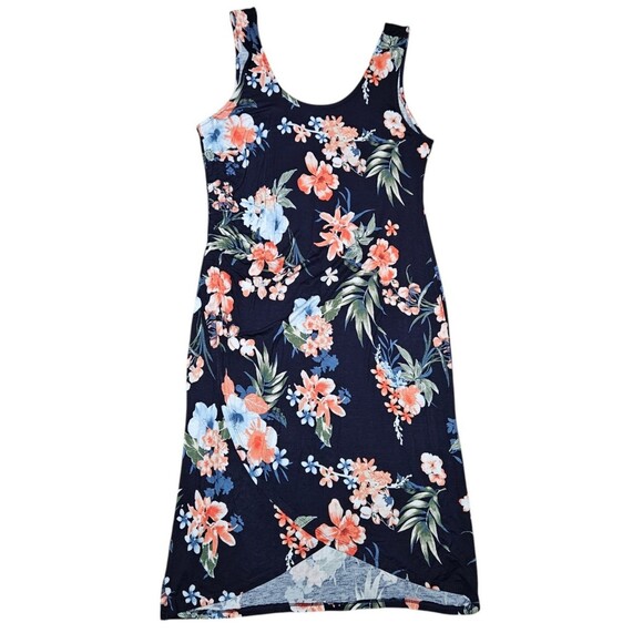 Harlow & Rose Dress XL Pullover Faux Wrap Blue Tropical Floral Knit Dress Beach - Picture 1 of 13